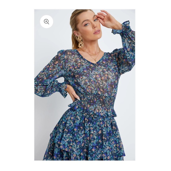 Geo Print Ruffle Layered Skirt - Picture 4 of 9